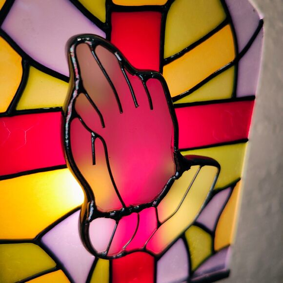 Praying Hands Mosaic "Stained Glass" Plug In Nightlight - NIB - Bulb Included - Picture 2 of 5
